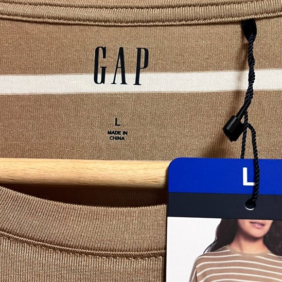 NWT GAP Drop Sleeve Crew Neck T Shirt Tan Rayon Blend Womens Size L - Picture 6 of 6